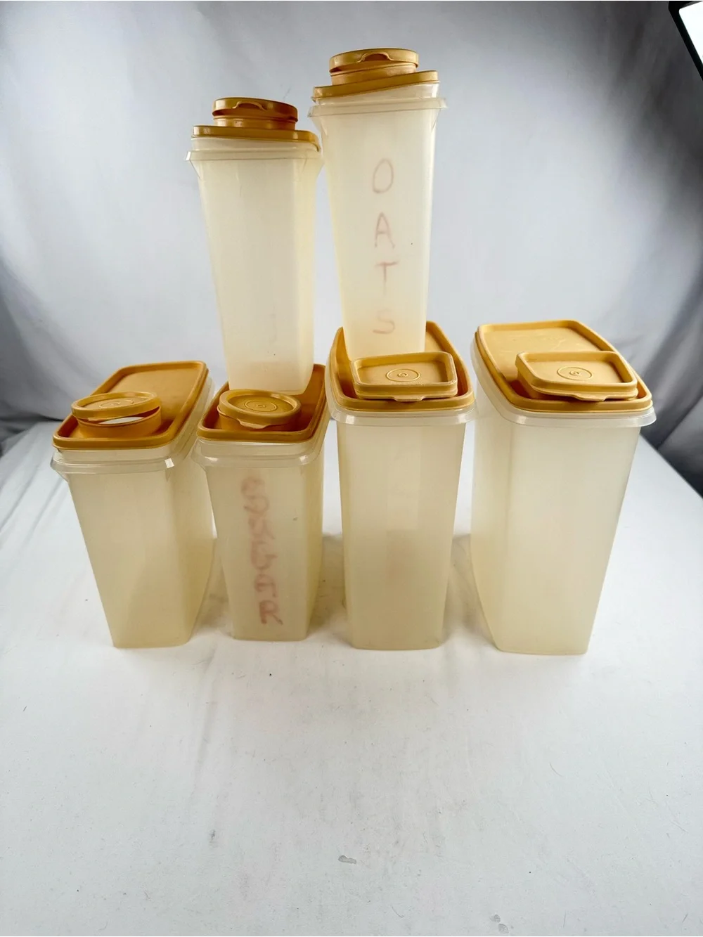 Tupperware Set of 6 Translucent Canister Set with Tan Lids
